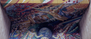 A screenshot from Paolo Nutini’s video “Iron Sky” showing “Earth’s Pain” fresco at Vernadsky National Library